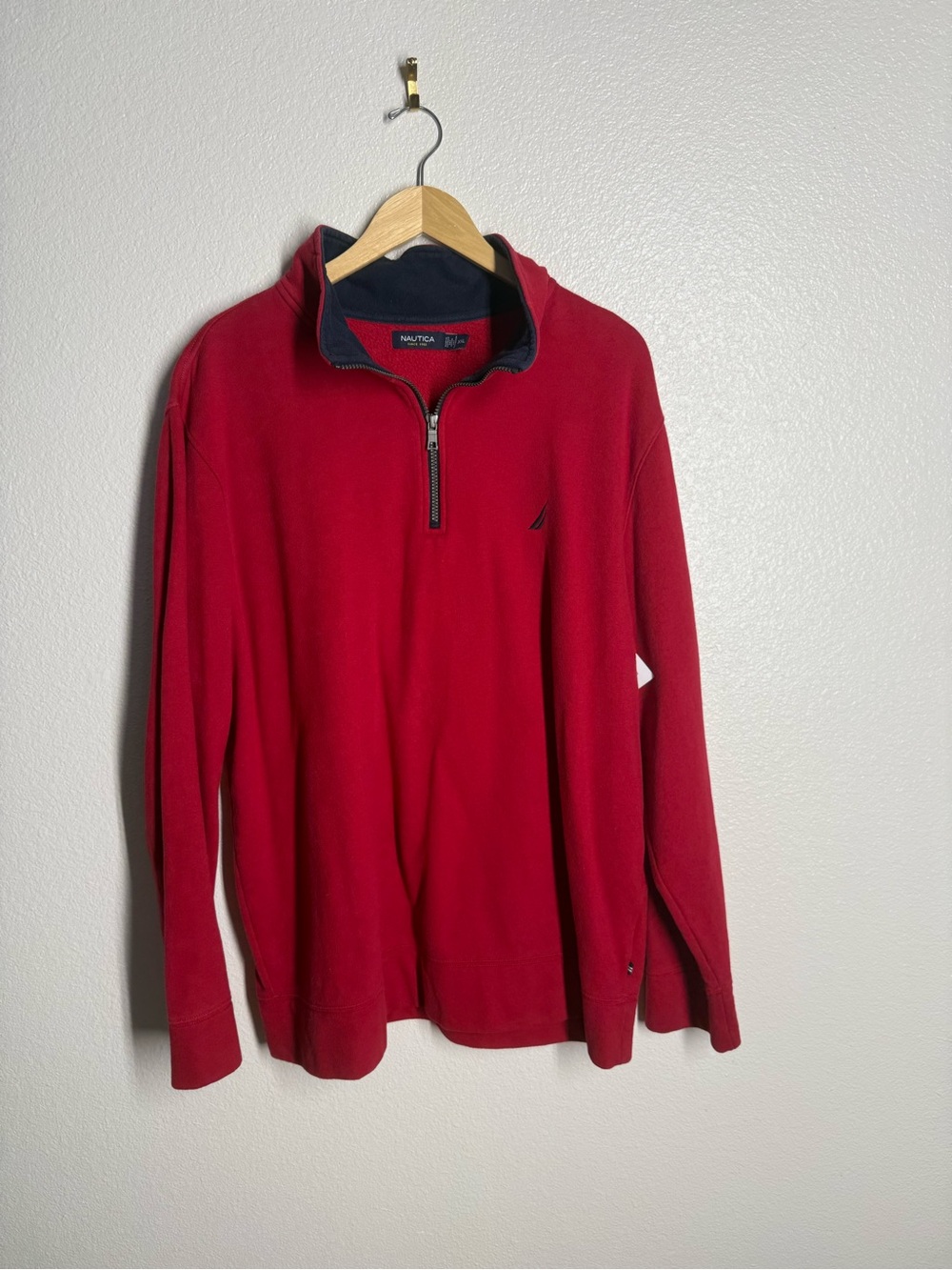 Nautica Men’s Red Half-Zip Fleece with Navy Trim SEE DESCRIPTION